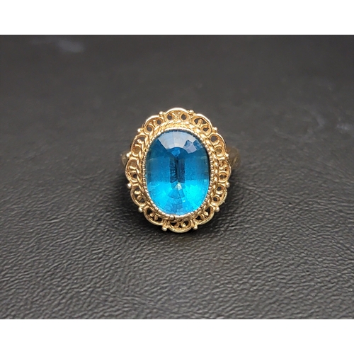 66 - LARGE BLUE TOPAZ SINGLE STONE DRESS RING
the oval cut topaz measuring approximately 13.3mm x 10.26mm... 