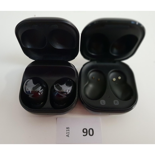 PAIR OF SAMSUNG GALAXY EARBUDS PRO
in charging case, model SM-R190 with a Samsung Galaxy Buds Live charging case, model SM-R180