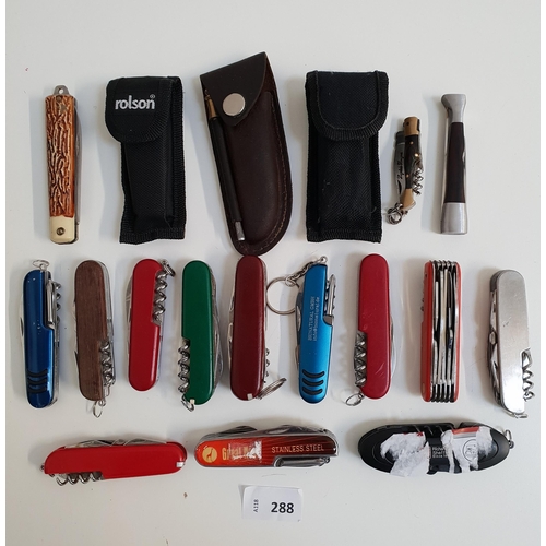 288 - SELECTION OF VARIOUS POCKET KNIVES AND SWISS ARMY KNIVES
of various designs and sizes
Note: You must... 