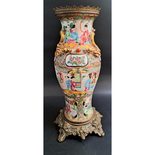 223 - 19th CENTURY CANTONESE ENAMEL BALUSTER VASE
decorated with applied gilt dragons and panels with figu... 