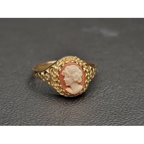 172 - SHELL CAMEO DRESS RING
the carved cameo with female bust in profile, on nine carat gold shank, ring ... 