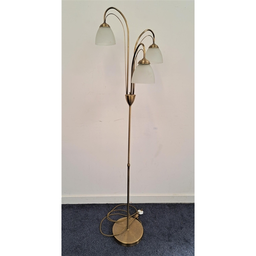 489 - MODERN BRUSHED STEEL STANDARD LAMP
raised on a circular base with a turned column with three varying... 