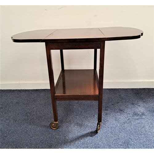 491 - MAHOGANY TEA TROLLEY
with folding drop flaps above an undertier, on casters, 73cm high