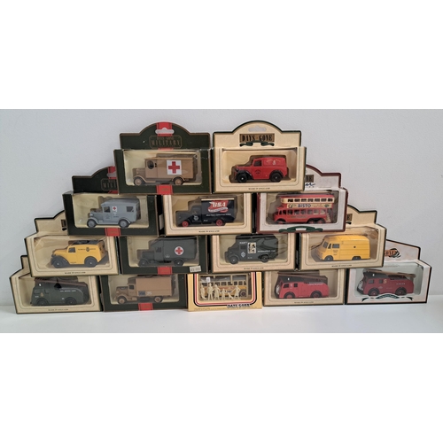 375 - FIVE LLEDO DIE CAST MILITARY VEHICLES
together with twenty one other die cast Lledo vehicles, all bo... 