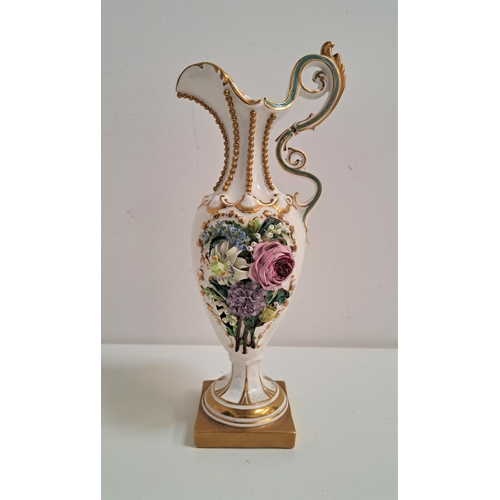 230 - 19th CENTURY CONTINENTAL PORCELAIN EWER
in the style of Meissen, with applied gilt ball and floral d... 