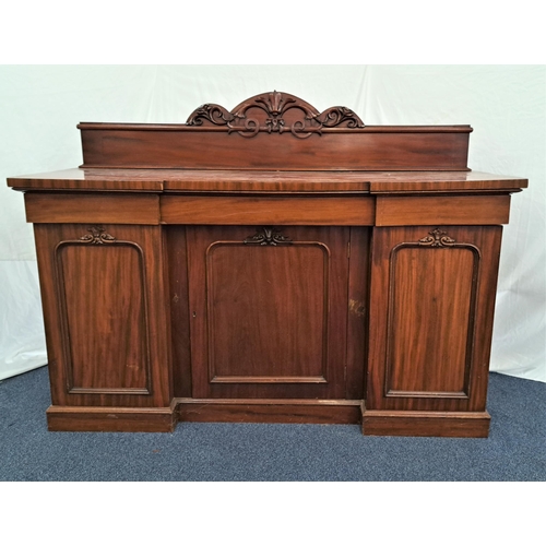 419 - 19th CENTURY MAHOGANY INVERTED BREAKFRONT SIDEBOARD
with a carved raised back above three frieze dra... 