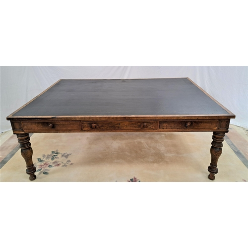 473 - VERY LARGE MAHOGANY PARTNERS DESK
with an inset synthetic leather top above an arrangement of long, ... 