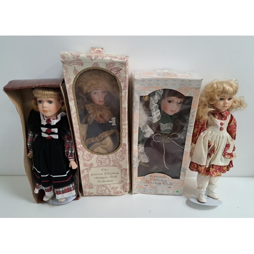 391 - FOUR PORCELAIN DOLLS
comprising a boxed Leonardo 'Hazel'; a boxed Princess Collection 'Abigail'; a b... 