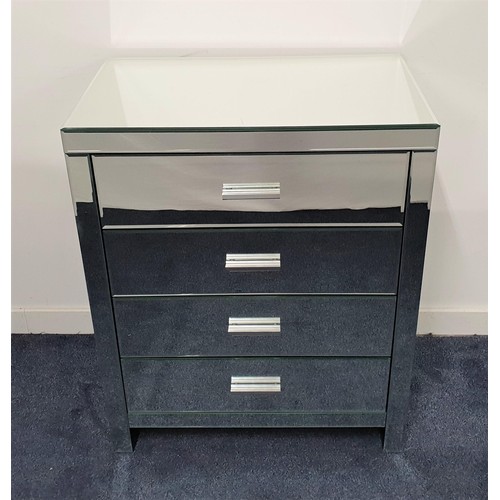 496A - LARGE MIRRORED CHEST OF DRAWERS
with a bevelled top above four long drawers, 92cm high