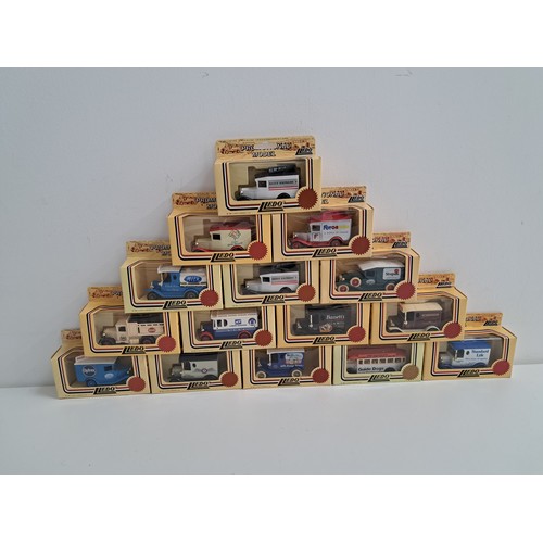 378 - FIFTEEN LLEDO DIE CAST COMMERCIAL VEHICLES
including a Strepsils van, ADT van, Guide Dogs bus, Basse... 