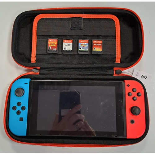 202 - NINTENDO SWITCH 
S/N XKN10030075480, with four games comprising The Incredibles, Mario and Sonic at ... 