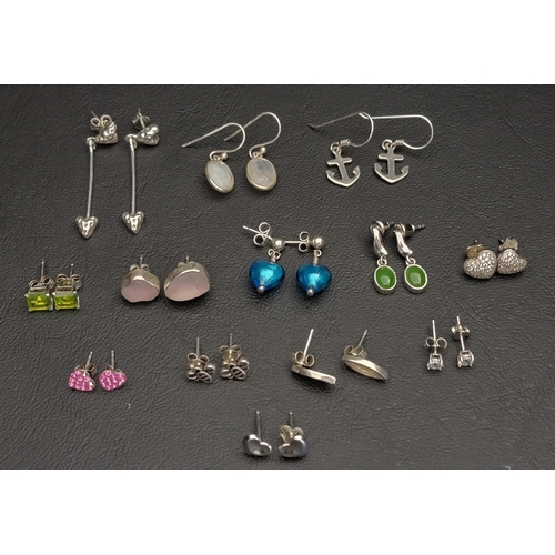 76 - SELECTION OF SILVER EARRINGS 
including moonstone drop earrings, blue glass heart drop earrings, sea... 