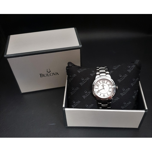 79 - BULOVA WRISTWATCH
the circular dial with central mother of pearl decoration and alternating Arabic n... 