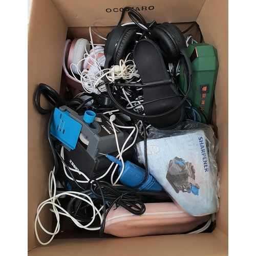 12 - ONE BOX OF CABLES AND CHARGERS, HEADPHONES, 
ELECTRICAL GOODS
including branded and unbranded headph... 
