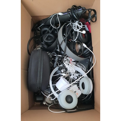 9 - ONE BOX OF CABLES AND CHARGERS, HEADPHONES AND ELECTRICAL GOODS
including branded and unbranded head... 