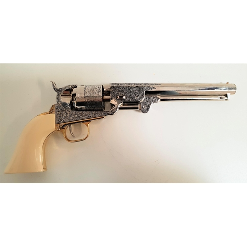 171 - REPLICA SIX SHOT REVOLVER
with an 18.5cm part engraved barrel, the white resin grip with an eagle on... 