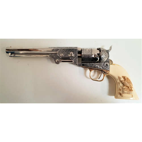 171 - REPLICA SIX SHOT REVOLVER
with an 18.5cm part engraved barrel, the white resin grip with an eagle on... 