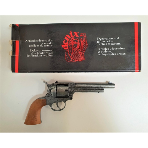 172 - DENIX REPLICA SIX SHOT REVOLVER
with an 11cm barrel and wood grip, boxed