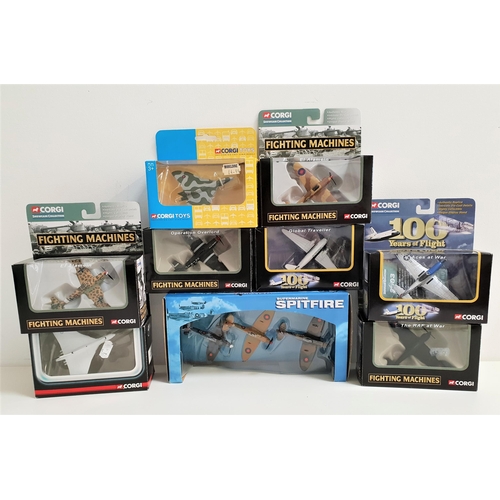 294 - SELECTION OF CORGI CIE CAST PLANES
comprising two Vulcans, two USAAF Mustangs, Hawker Hurricane, Mes... 