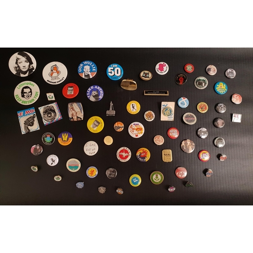 196 - SELECTION OF BADGES
including some enamel examples, many from 1980s and 90s with Pop culture referen... 