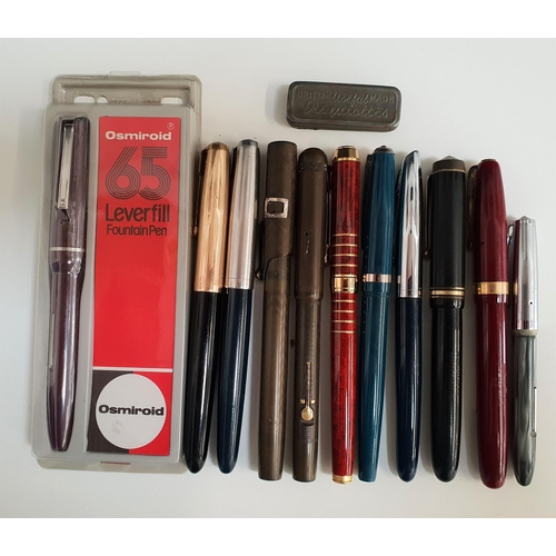 202 - ELEVEN VINTAGE FOURNTAIN PENS
including a Waterman's 515 with fourteen carat gold nib; a Burnham No.... 