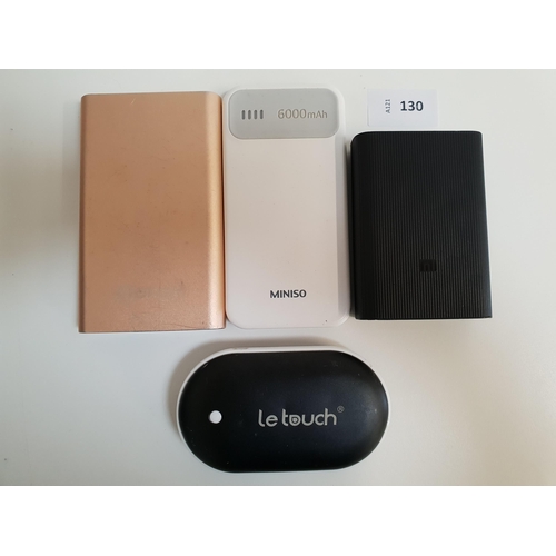 130 - SELECTION OF FOUR POWERBANKS 
comprising Miniso, Le Touch, Mi, Elefull