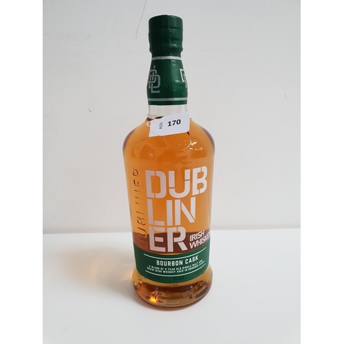 170 - ONE BOTTLE OF DUBLINER IRISH WHISKEY
Bourbon cask, 1 litre and 40%
Note: You must be over the age of... 