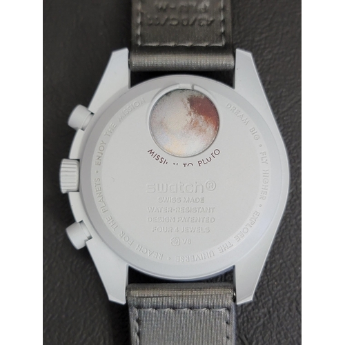 84 - OMEGA X SWATCH MOONSWATCH MISSION TO PLUTO WRISTWATCH
the white dial with baton five minute markers ... 