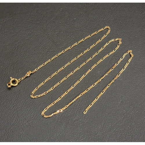 89 - GOLD FIGARO NECK CHAIN 
approximately 3.4 grams and 50cm long
Note: the chain by the clasp is broken