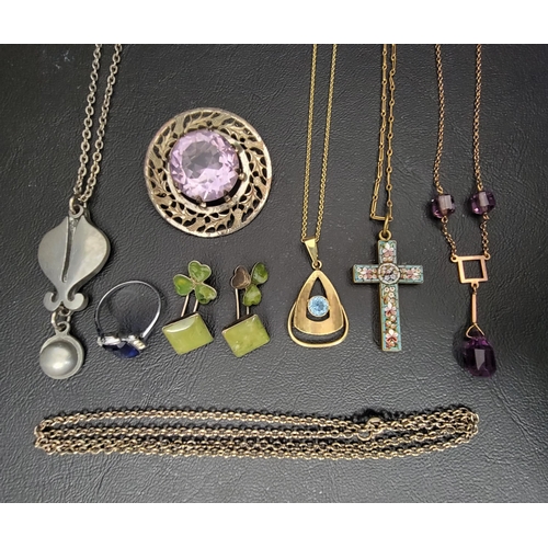 108 - SELECTION OF SILVER AND OTHER JEWELLERY
including an amethyst set silver brooch, the mount with pier... 