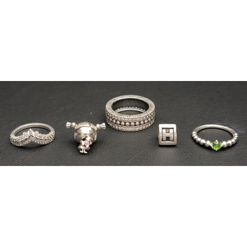 109 - SELECTION OF PANDORA JEWELLERY
comprising a Little Girl charm, an Alpha H charm, a Princess Wishbone... 