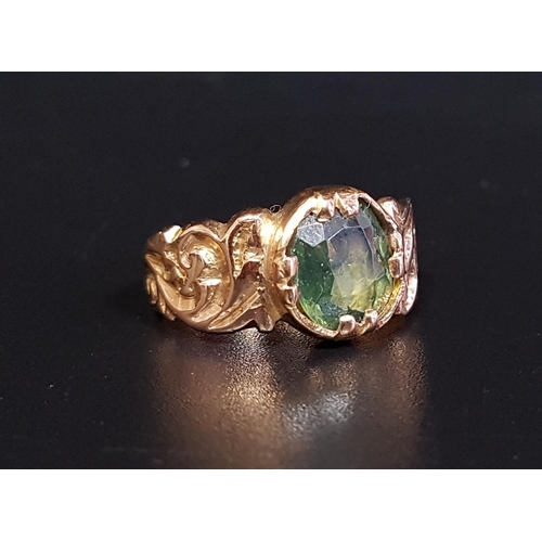 74 - 19th CENTURY GREEN GEM SET SINGLE STONE RING
possibly tourmaline, on unmarked high carat gold shank ... 