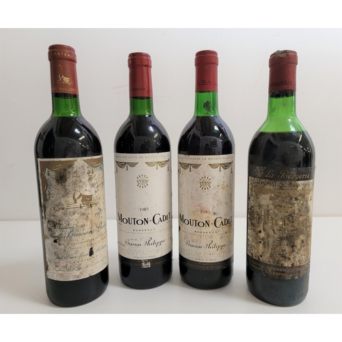 355 - FOUR BOTTLES OF VINTAGE BARON PHILIPPE DE ROTHCHILD RED WINE
comprising Mouton Cadet Bordeaux 1984 a... 