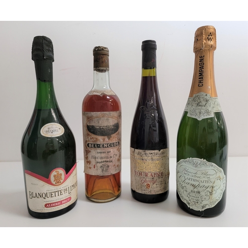 357 - FOUR BOTTLES OF VINTAGE WINE AND CHAMPAGNE
comprising a bottle of Bel-Enclos Graves dry Bordeaux 193... 