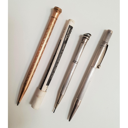 125 - TWO STERLING SILVER PROPELLING PENCILS
both with engine turned decoration; and a gold plated Wahl Ev... 