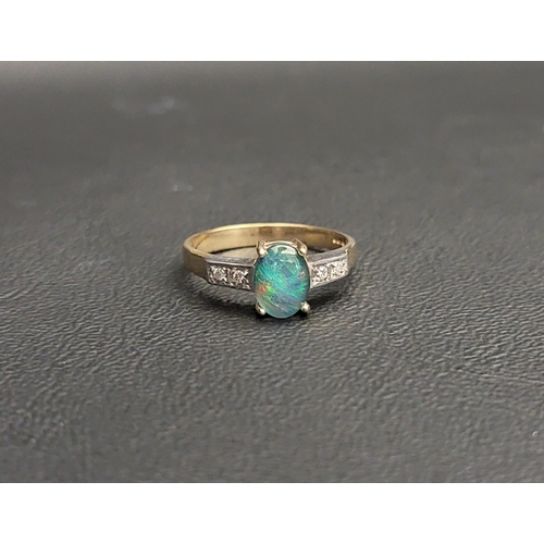 106 - OPAL TRIPLET AND DIAMOND DRESS RING 
the central oval cabochon opal triplet measuring approximately ... 