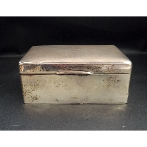 131 - SILVER CIGARETTE BOX
the engine turned cover engraved to centre 'R.C.B from G.W.N. 1920', Birmingham... 