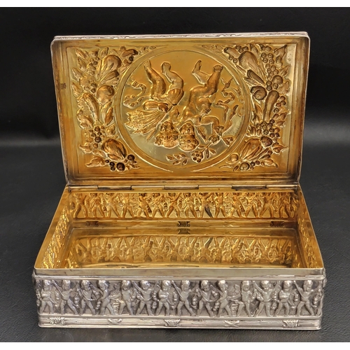 132 - EMBOSSED SILVER TRINKET BOX
with profuse embossed decoration overall, the cover with central roundel... 