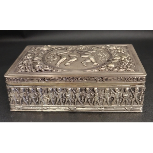 132 - EMBOSSED SILVER TRINKET BOX
with profuse embossed decoration overall, the cover with central roundel... 