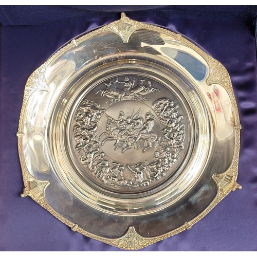 136 - ROYAL MINT CLASSICS SILVER WATERLOO SALVER
the centre decorated with winged, mounted and other class...