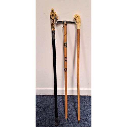 268 - WALKING CANE
with a resin parrot handle, 91cm high, an ebonised walking cane with a resin wolf handl... 