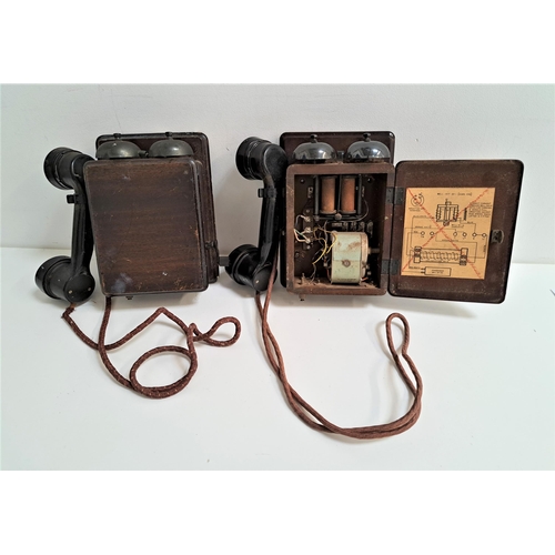 223 - TWO VINTAGE GPO TELEPHONES
each with a twin bell above a wood body with a one piece handset (2)