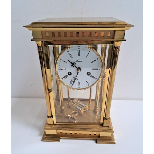 226 - ANGELUS FOUR GLASS REGULATOR MANTLE CLOCK
with a circular enamel dial with Roman numerals and an eig... 