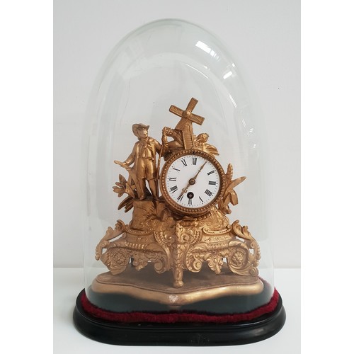 227 - FRENCH GILT METAL MANTLE CLOCK
the circular enamel dial with Roman numerals and a 30 hour movement, ... 