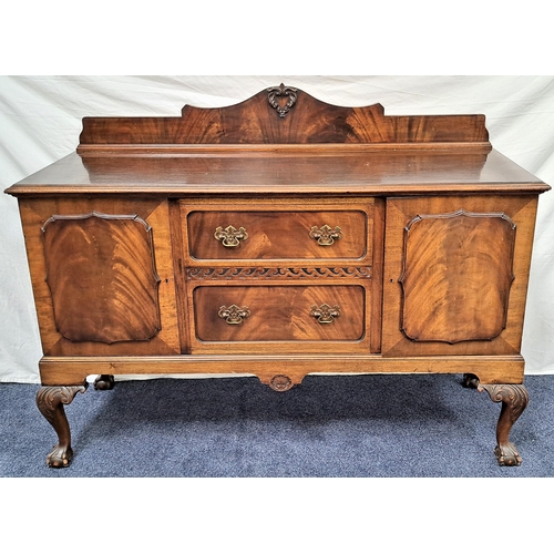 463 - MAPLE & CO WALNUT SIDEBOARD
with a shaped raised back above a moulded rectangular top with two centr... 