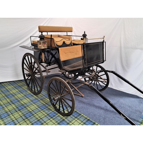 181 - FOUR WHEEL HORSE DRAWN CARRIAGE
with two forward facing seats and a rear facing bench seat with fold... 