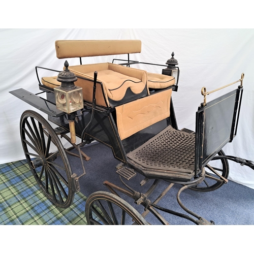 181 - FOUR WHEEL HORSE DRAWN CARRIAGE
with two forward facing seats and a rear facing bench seat with fold... 