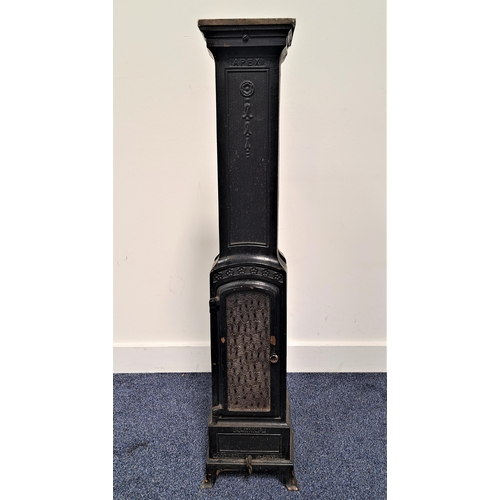 233 - VINTAGE CAST IRON APEX HEATER
of tapering form with a chrome plate above an arched door, 91cm high