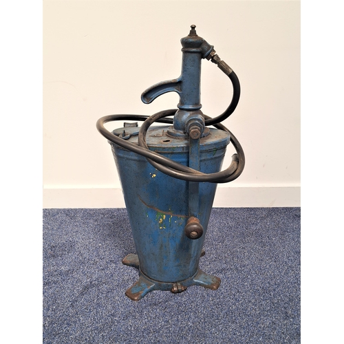 234 - VINTAGE GARAGE OIL PUMP
of tapering bucket form with a hand winder and rubber hose