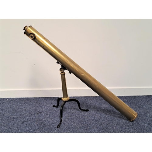 235 - E. LINNIE OF EDINBURGH BRASS TELESCOPE
on a brass column and tripod base, 110.5cm long